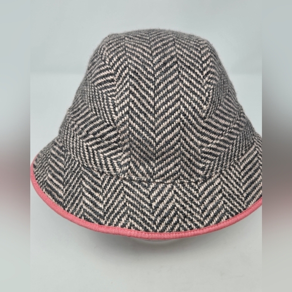 VINTAGE GAP WOOL BLEND GREY & PINK HERRINGBONE BUCKET HAT WOMEN M/L PREPPY Y2K - Picture 2 of 13
